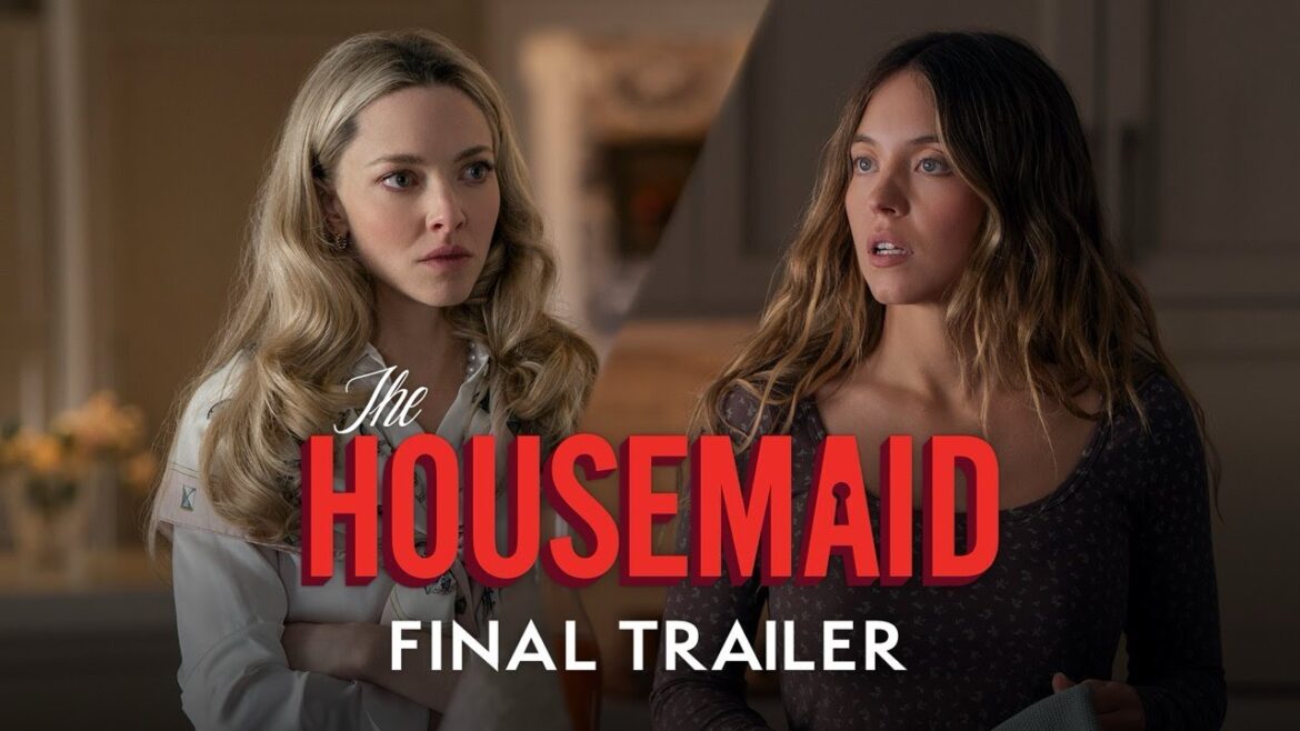 Movie trailer thumbnail showing two women facing each other indoors, with bold text reading “The Housemaid” and “Final Trailer” across the image.